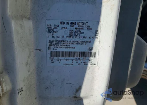 2006 Ford F150 z USA, uszkodzony, nr VIN 1FTVF14576NA98908